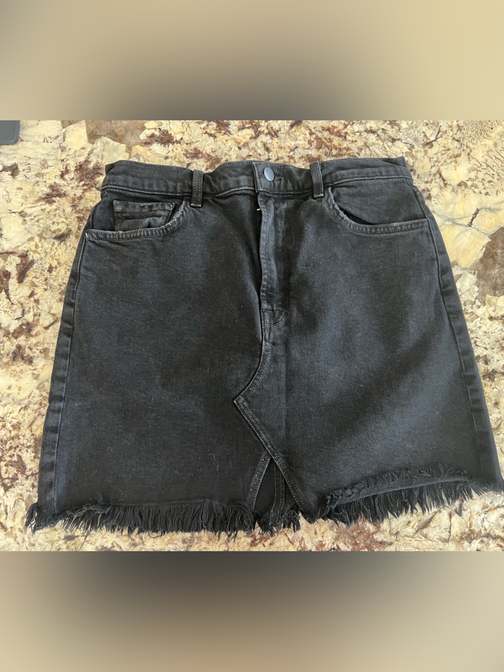 J.Brand Black Frayed Hem Denim Skirt